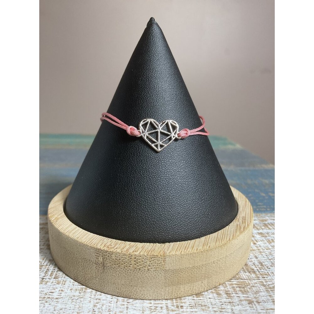 Heart Charm Adjustable Pink Cord Bracelet